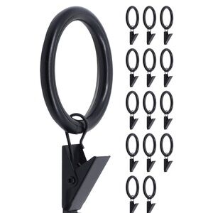 50 Matte Black Curtain Rings with Clips